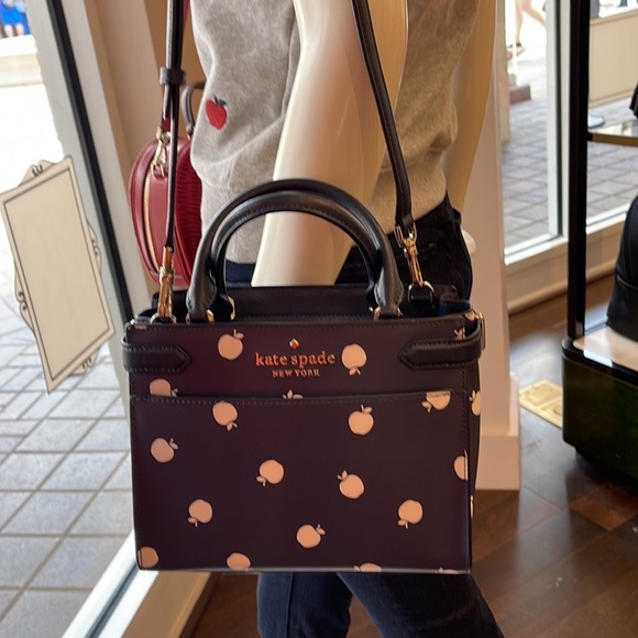 Kate Spade Staci Sm Satchel Orchard Toss Pr & Staci Lg White Apple Bifold Wallet - Picture 12 of 16